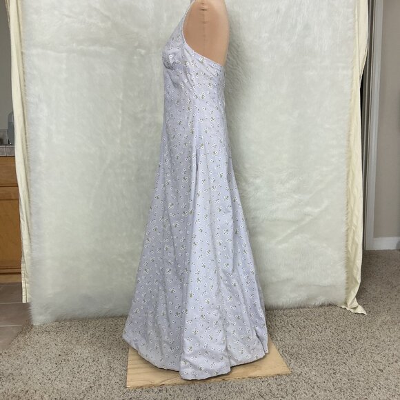 Vintage 70s Halter Neck Lilac Purple Flocked Daisy Floral Print Maxi Dress S - Picture 3 of 7